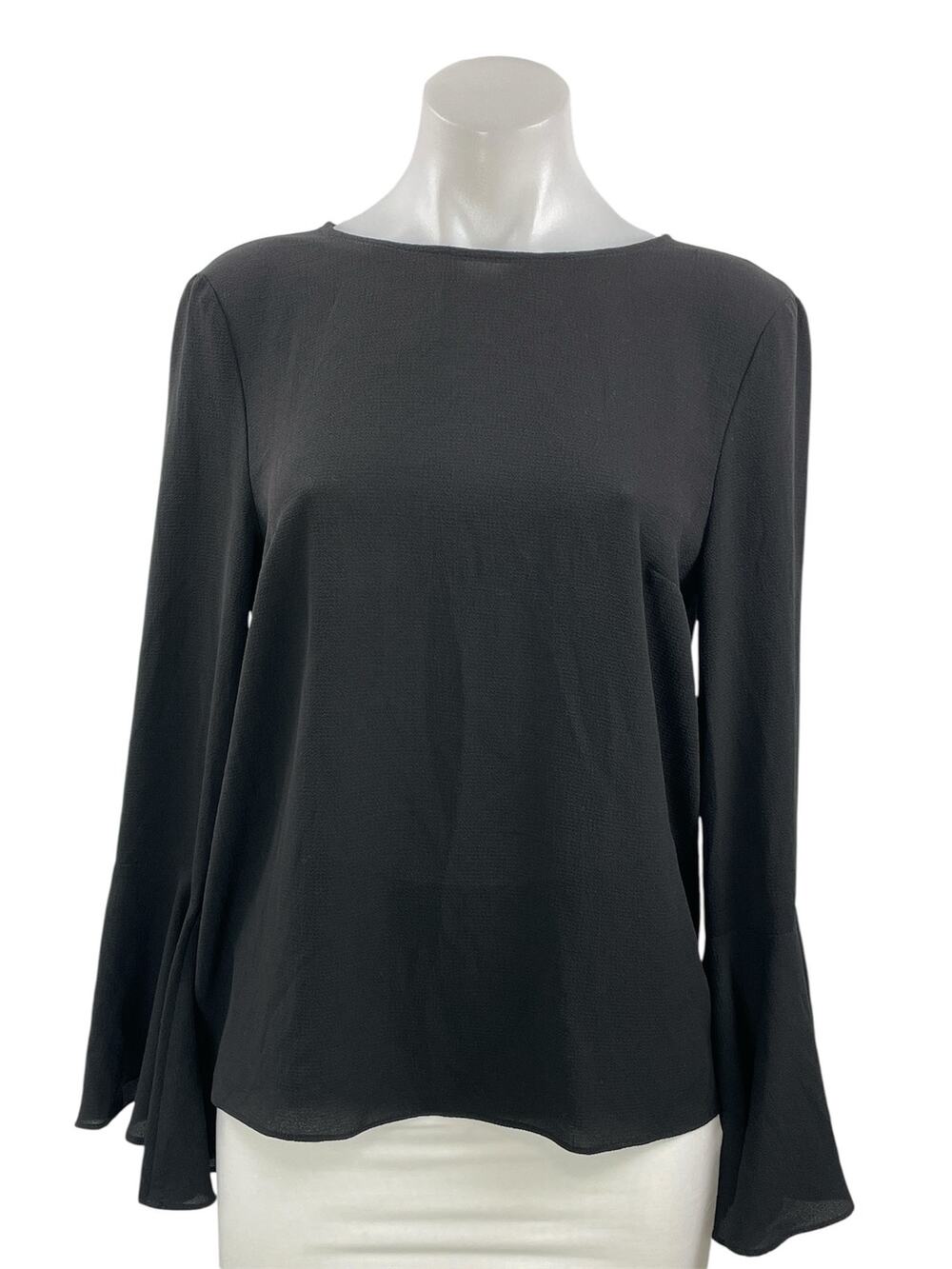 WAYF Women's Black Long Bell Sleeve Tie Knot Boat Neck Knit Blouse Top Size 8